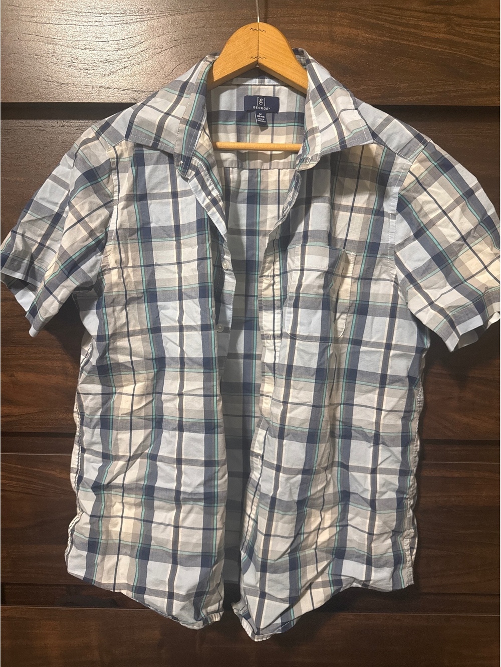 George Men's Medium Plaid Button-Up Shirt